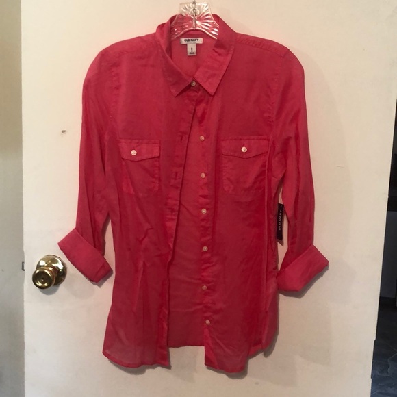 old navy hot pink button-down shirt size medium - Picture 1 of 2